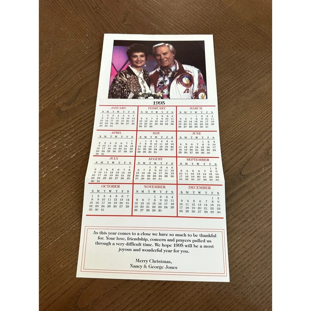 Vtg 1995 George Jones Nancy Christmas Calendar Card Country‎ Music Memorabilia